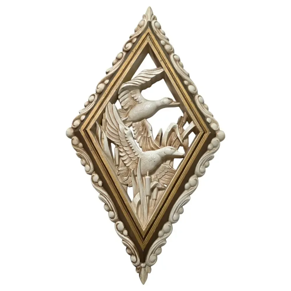 Vintage 1973 Burwood Bird Wall Plaques Set 4 Diamond Cream Gold 18